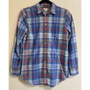J.Crew Button Up Shirt Classic Madras Plaid Flannel Preppy Casual Womens Size XS